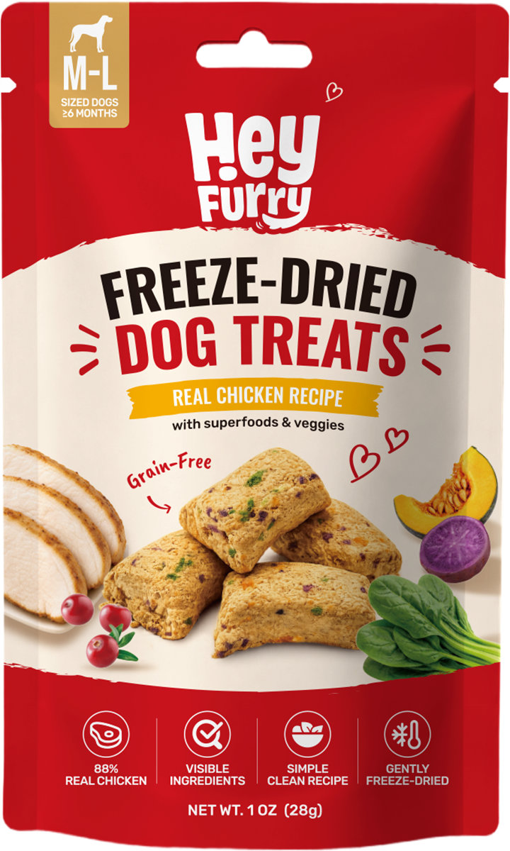 Hey Furry Freeze-Dried Dog Treats Real Chicken Recipe M-L