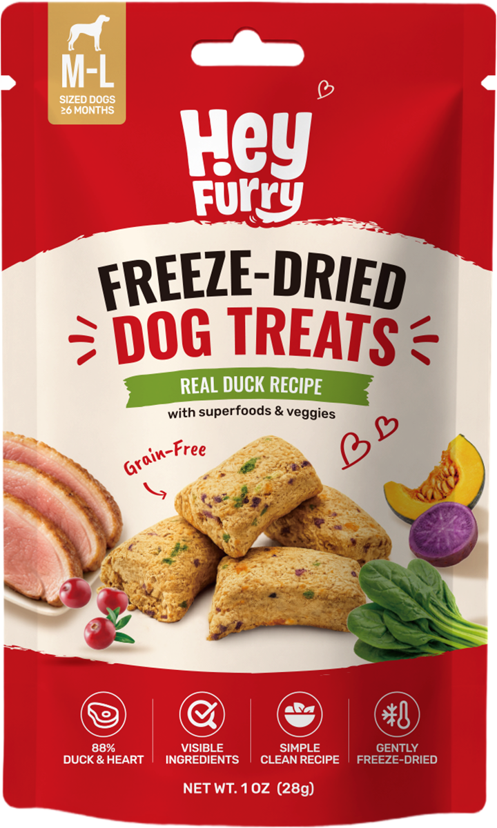 Hey Furry Freeze-Dried Dog Treats Real Duck Recipe M-L